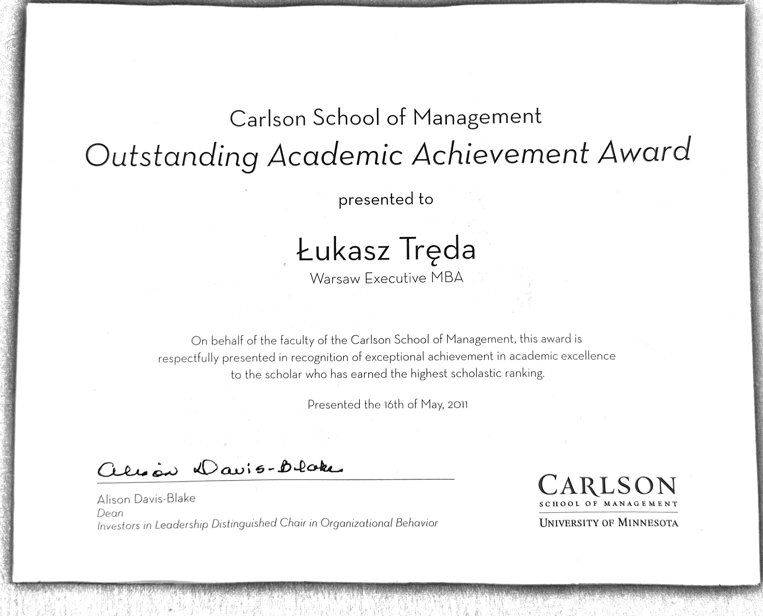 Outstanding Academic Achievement Award