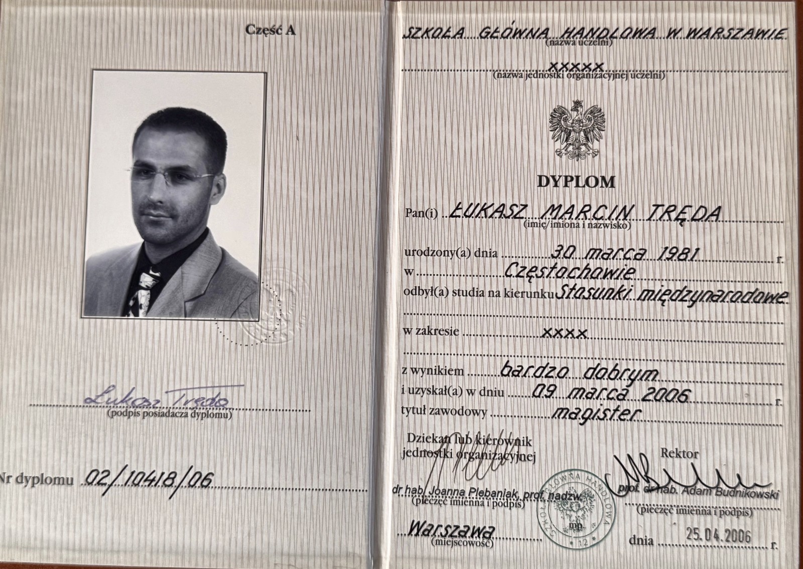 Dyplom magisterski — SGH, Stosunki międzynarodowe