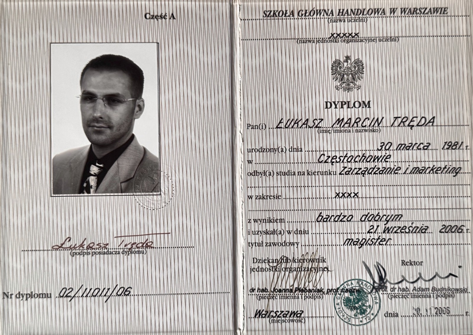 Dyplom magisterski — SGH, Zarządzanie i marketing